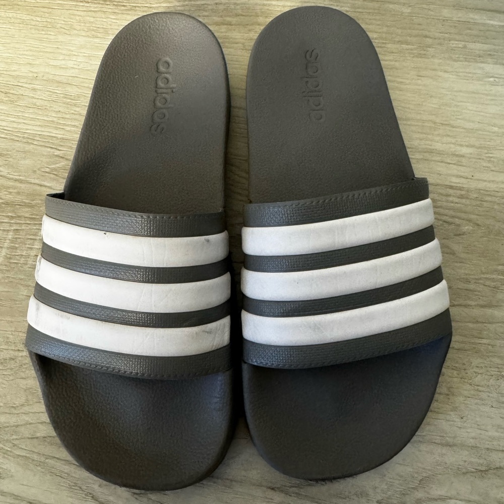 Adidas Dark Gray and White Slides
